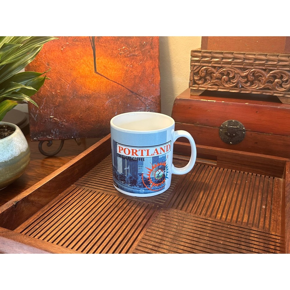 Vintage 1999 Starbucks Portland City Mug 16oz Skyline Mount Hood Collector Cup - Picture 3 of 9